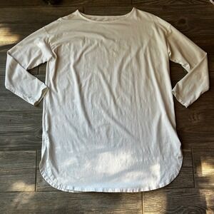 J Jill Luxe Supima Tunic Top Long Sleeve Crew‎ Neck Tunic Side Slit Beige Small